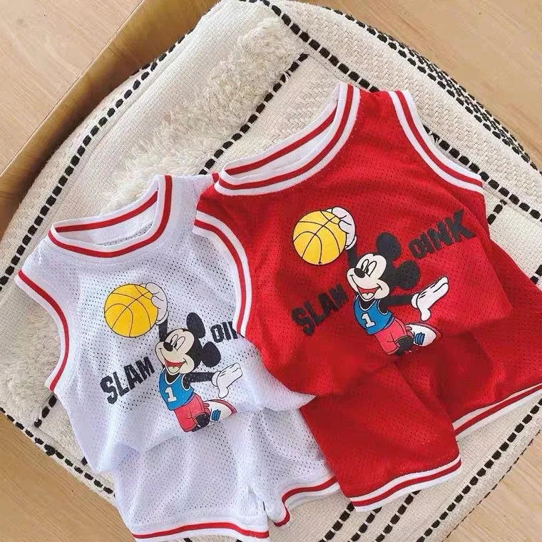 Mickey Crewneck Vest & Shorts Basketball Set