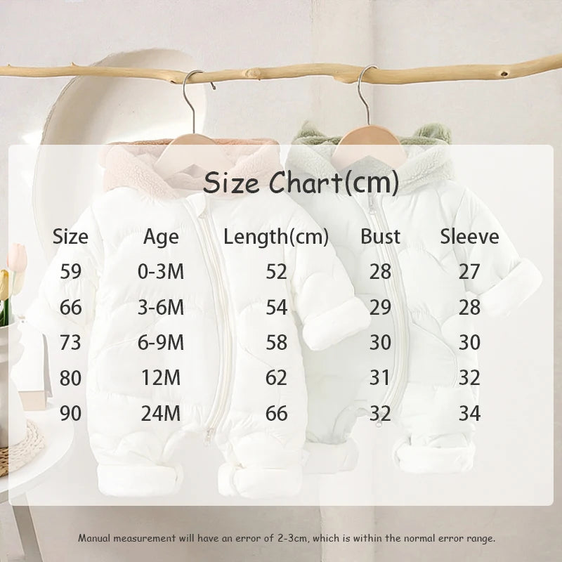 Winter Baby Thickened Jumpsuit Fur Lining Hooded Warm Fleece Quilted Outwear