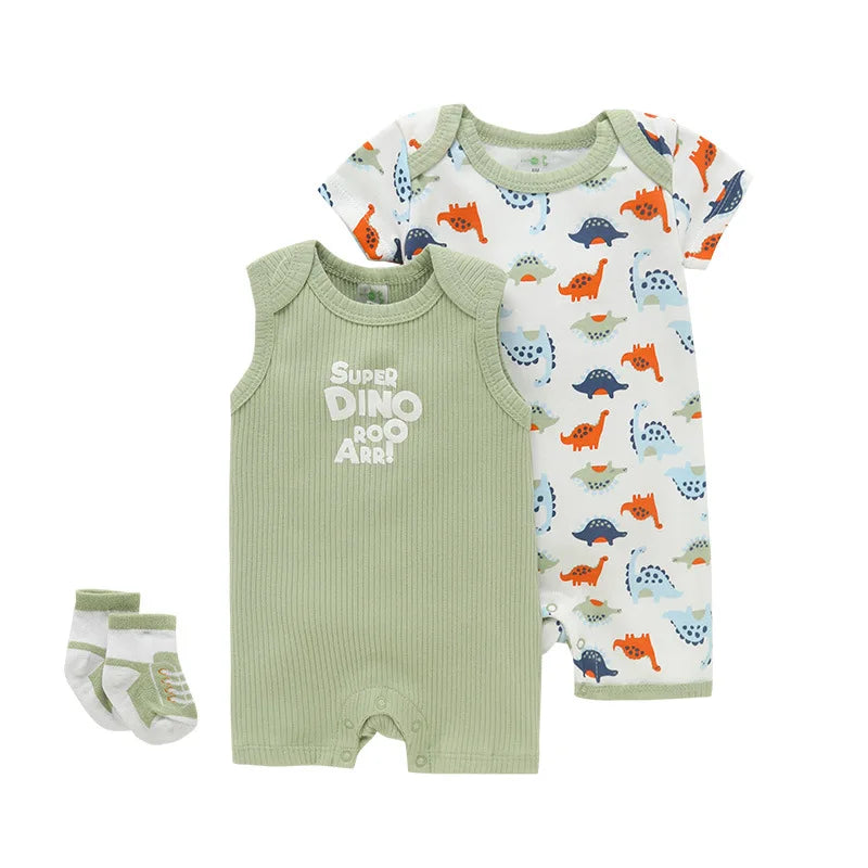 Dino Soft Cotton 3-Piece Animal Romper Set