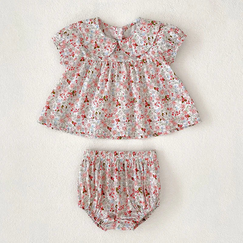 Cute Floral Collar Shirt + Bloomer 2PCS Set