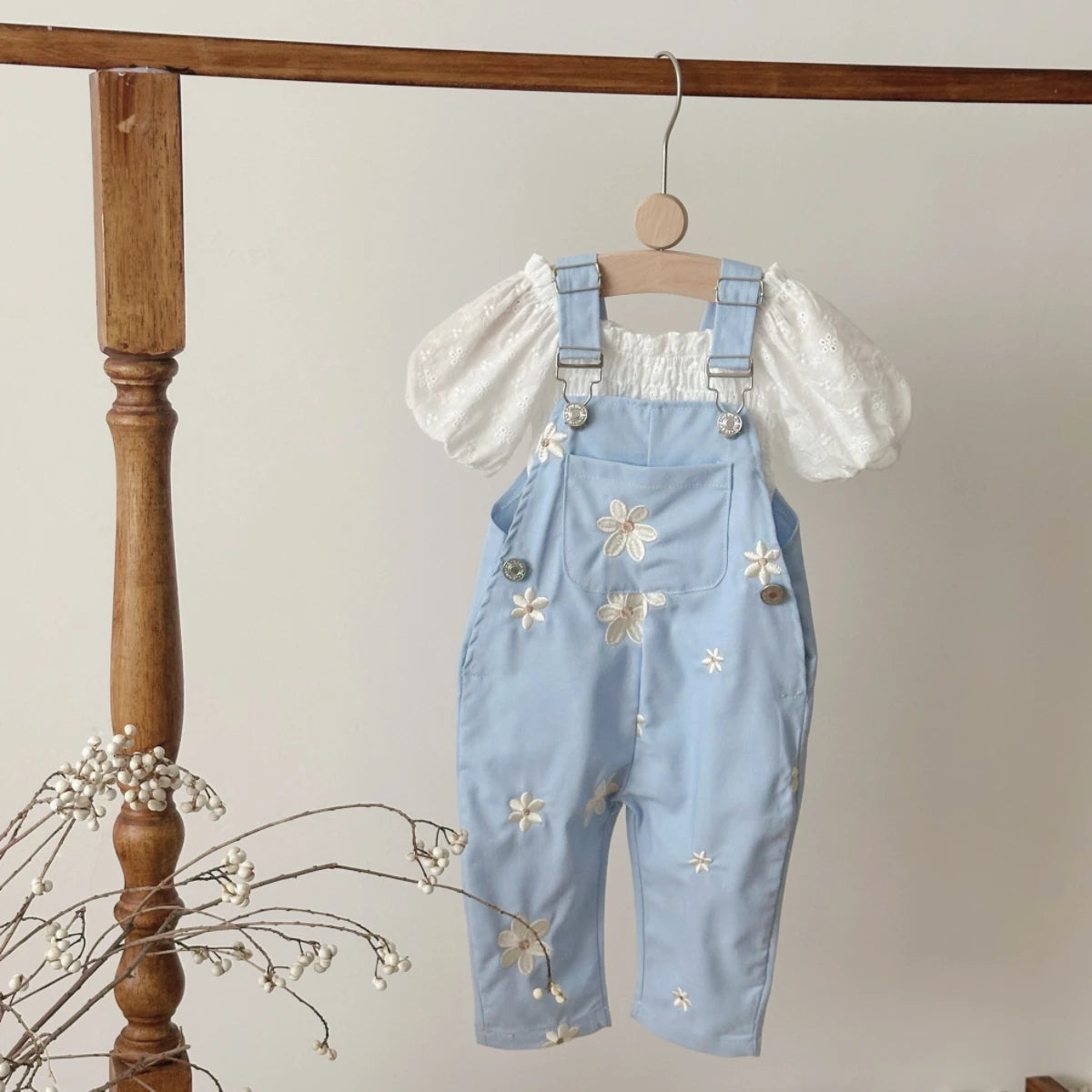 Baby Suspender Pants Flower Embroidery Loose Overalls
