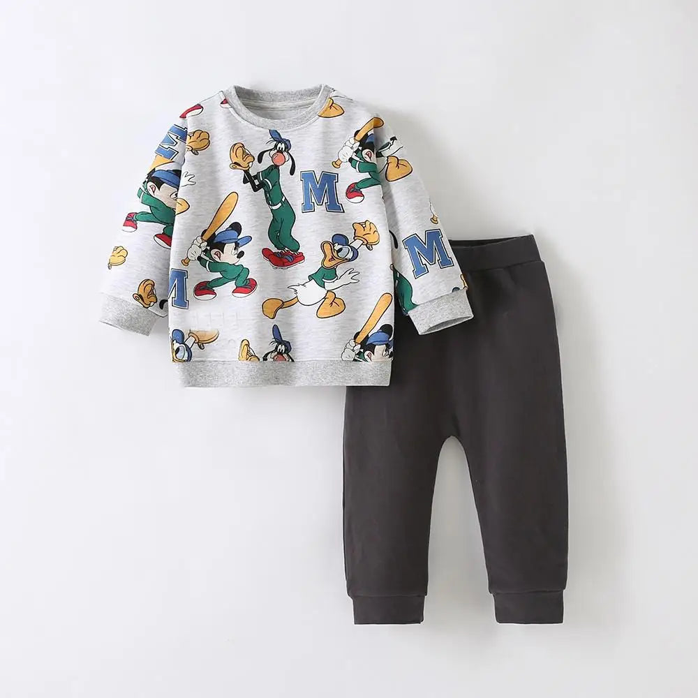 Playful Cartoon Baby Sweatshirt & Trousers 2pcs Set