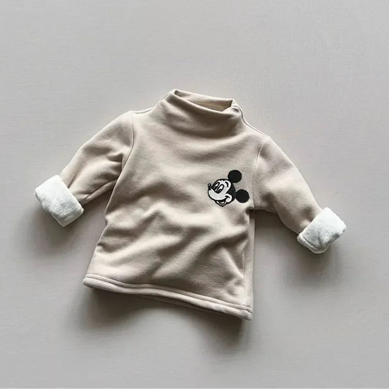 Mickey Mouse Soft Cotton Turtleneck Warm Fleece Tee