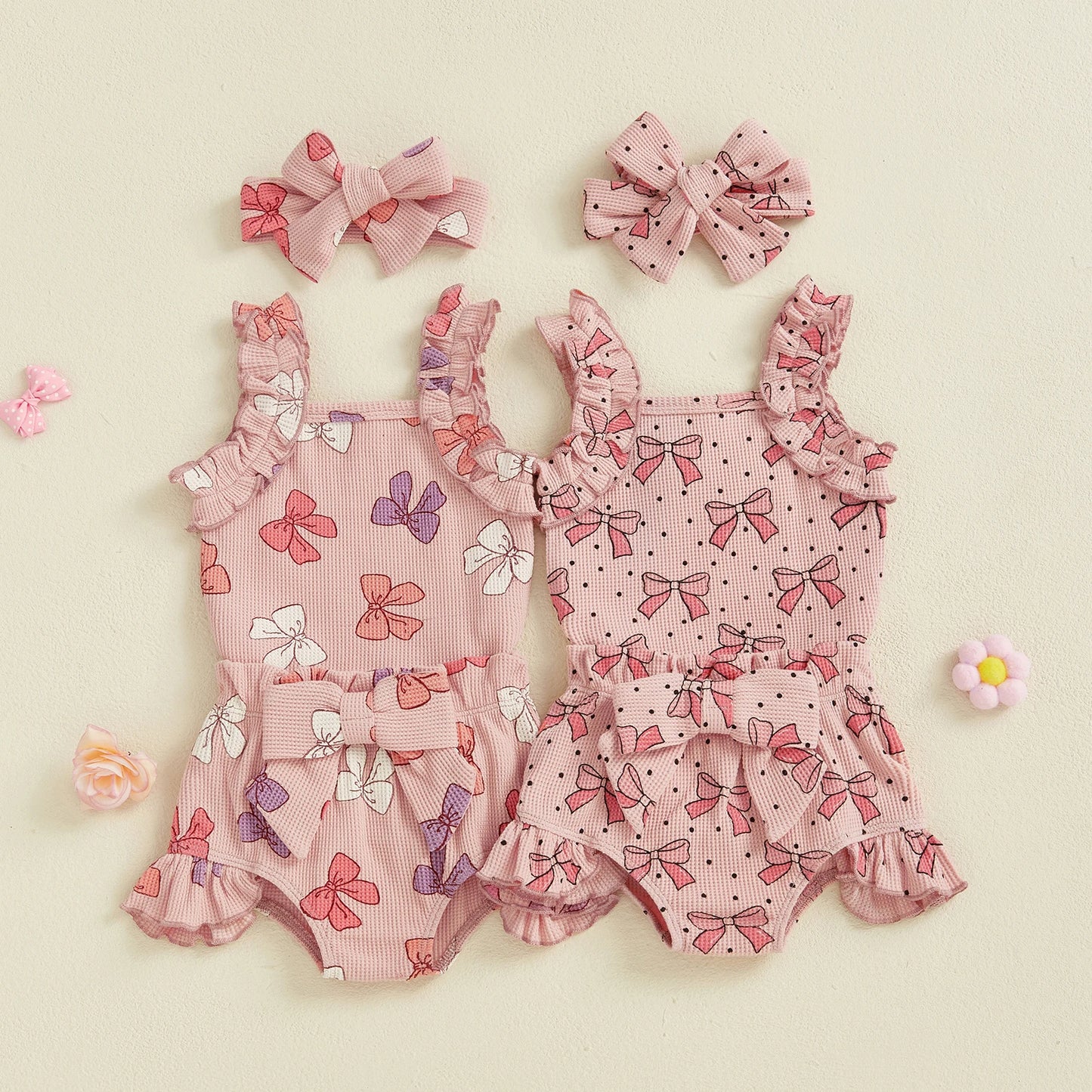 Sleeveless Romper With Bow & Ruffled Shorts