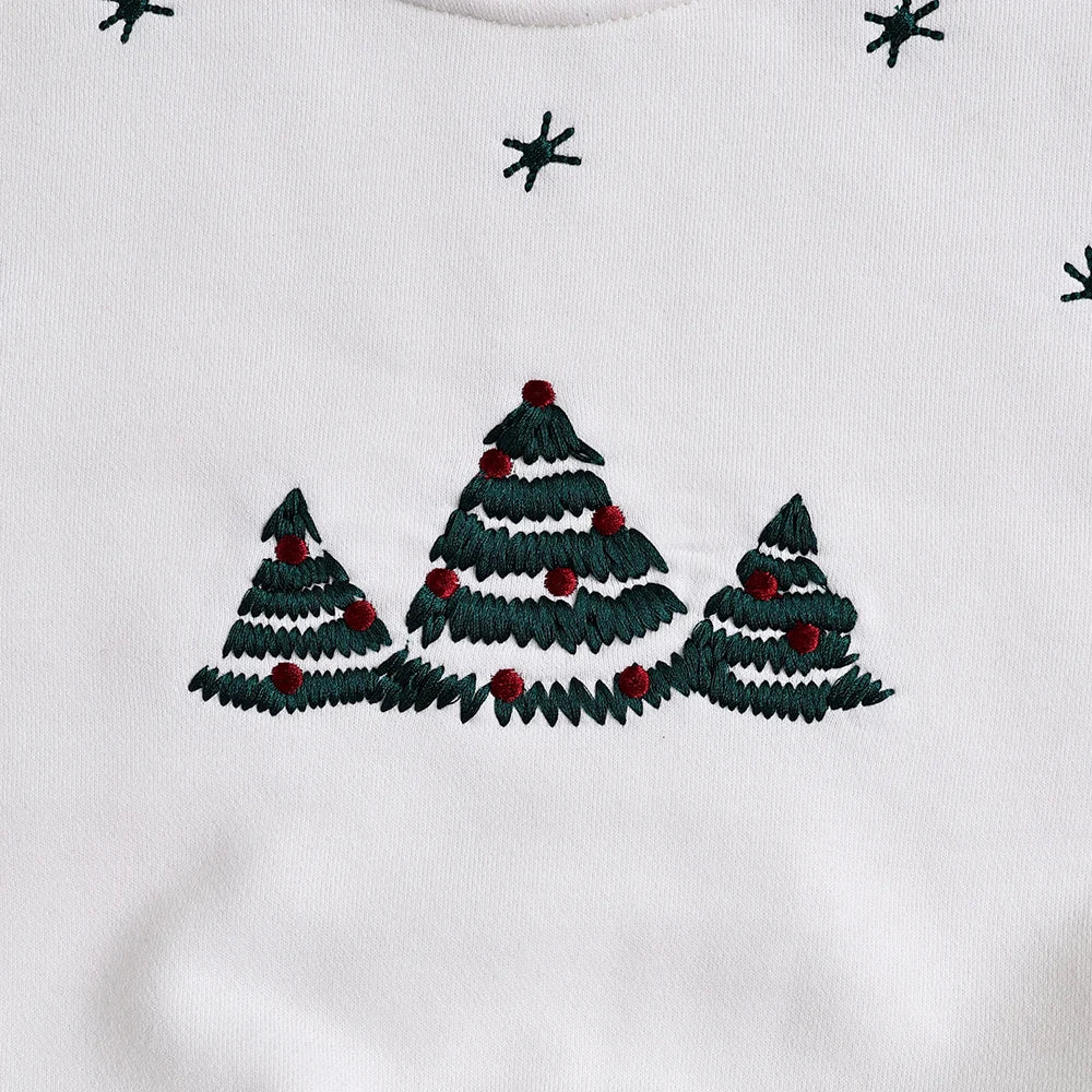 Christmas Fur Lining Bodysuit Christmas Tree Embroidery With Hat