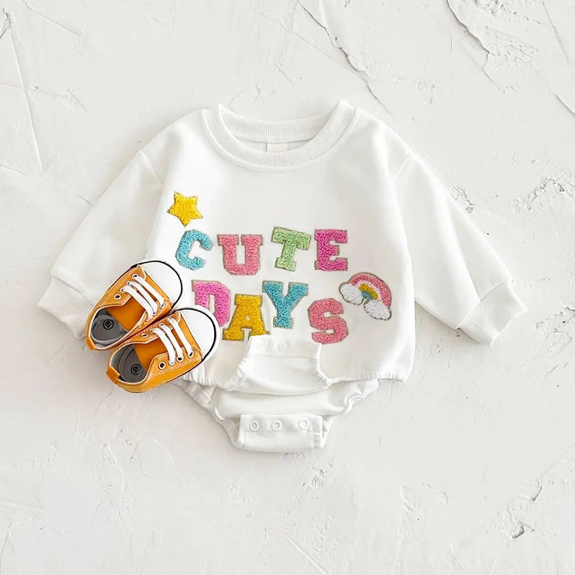 Bubble Romper Cute Letter Embroidery