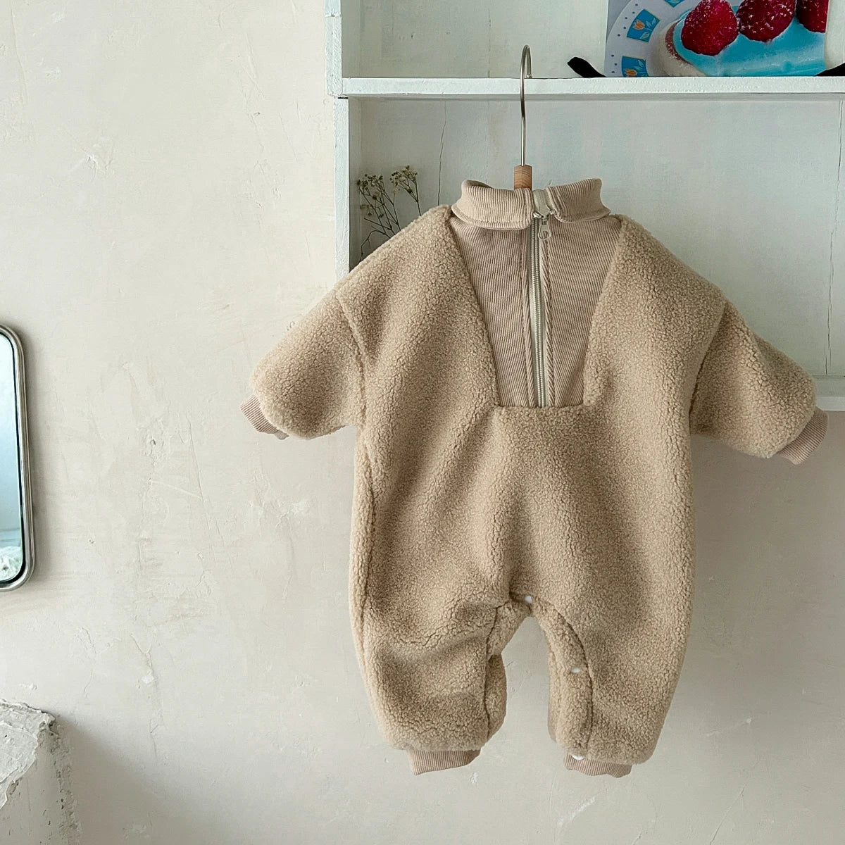 Winter Warm Zipper Baby Romper Solid Color Jumpsuit