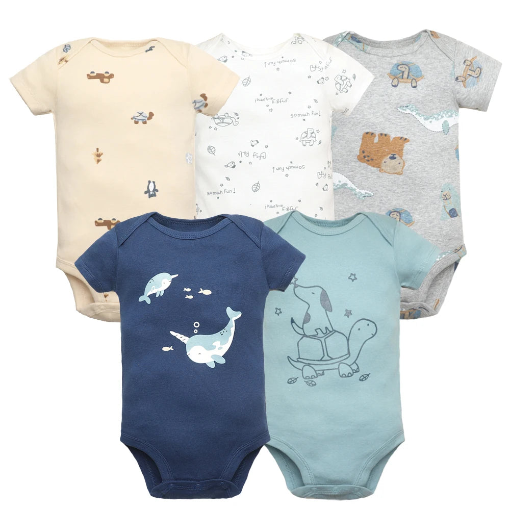 100% Cotton Cartoon Bodysuit Set (5pcs)