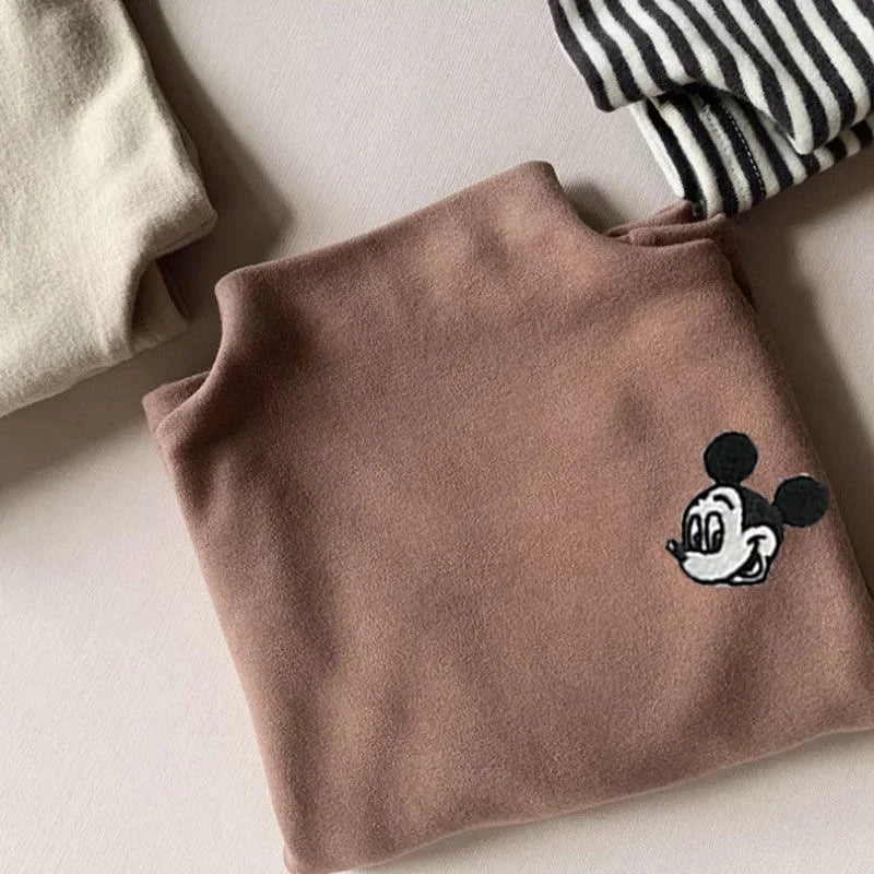 Mickey Mouse Soft Cotton Turtleneck Warm Fleece Tee