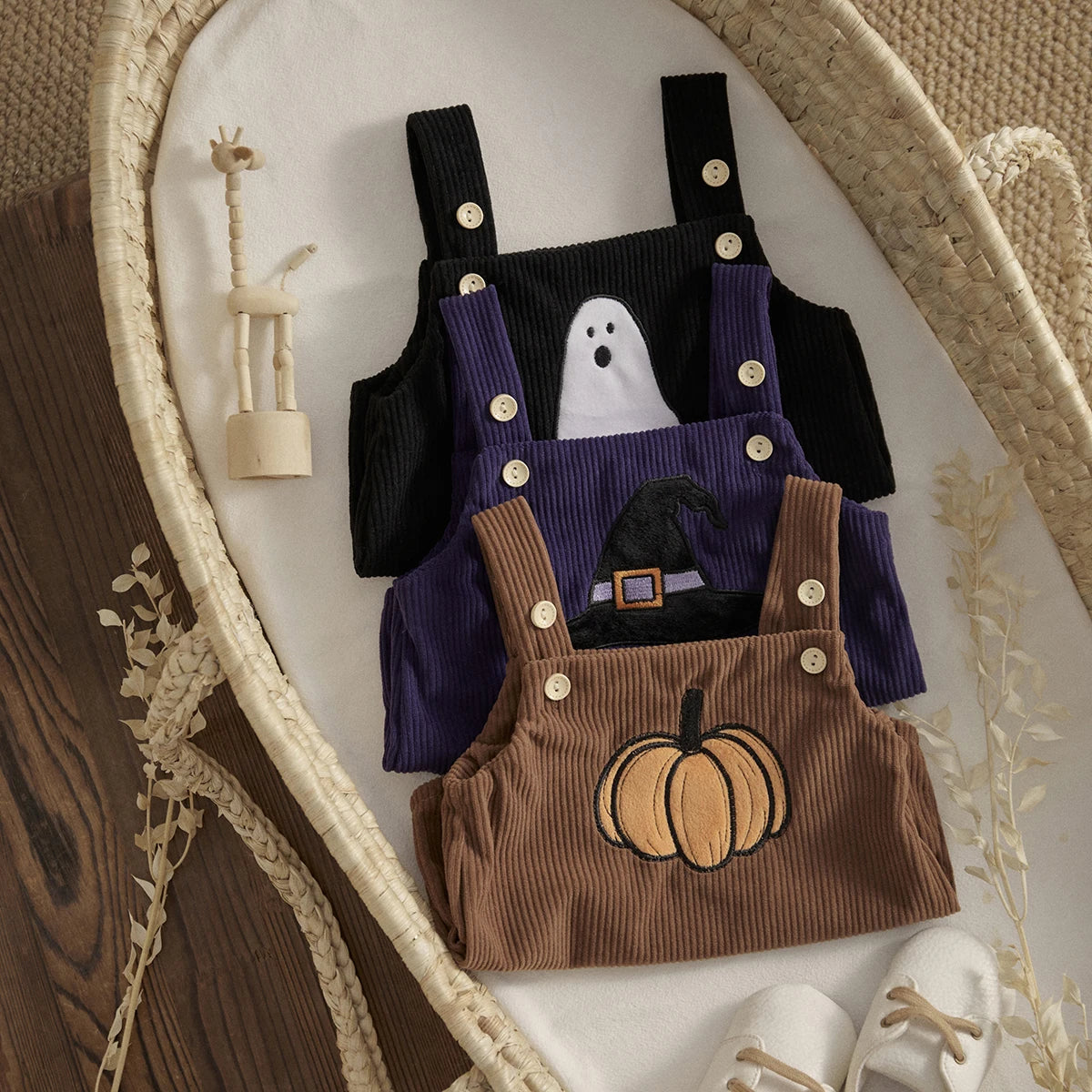 1st Halloween Baby Pumpkin Ghost Jumpsuit Corduroy Overalls