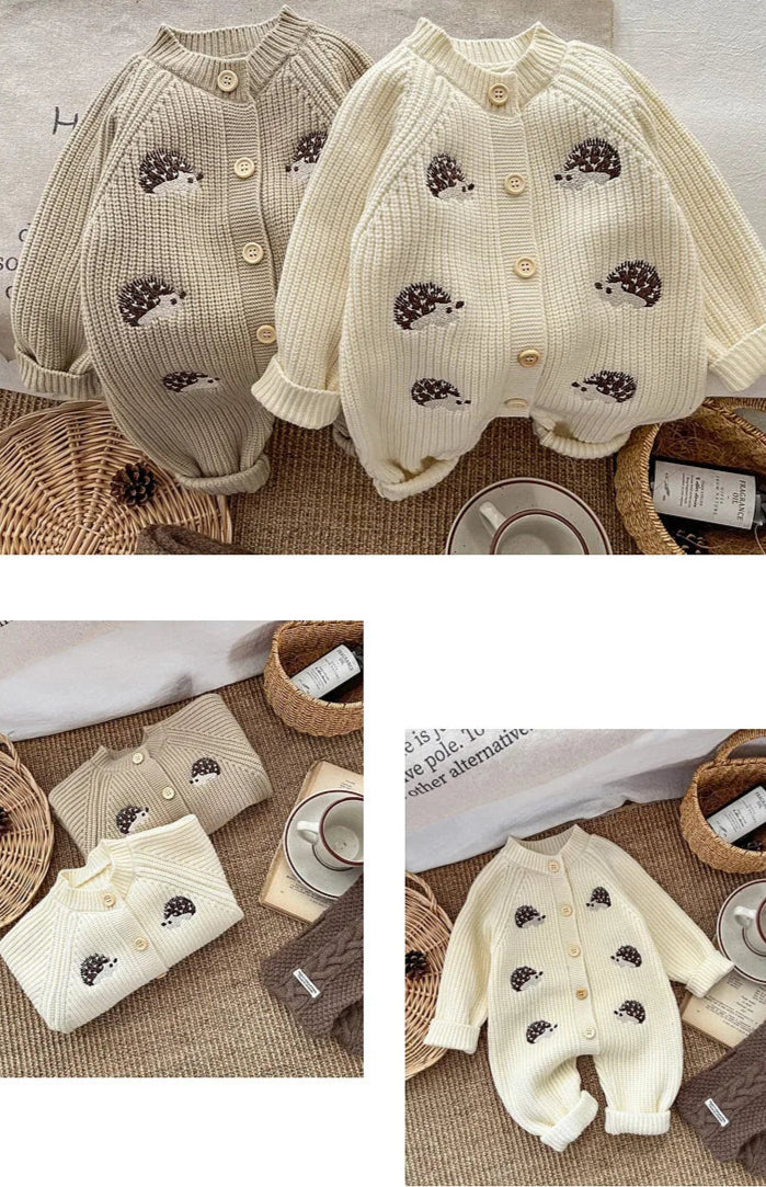 Soft Knit Hedgehog Embroidery Baby Romper