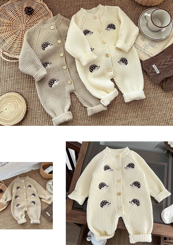 Soft Knit Hedgehog Embroidery Baby Romper