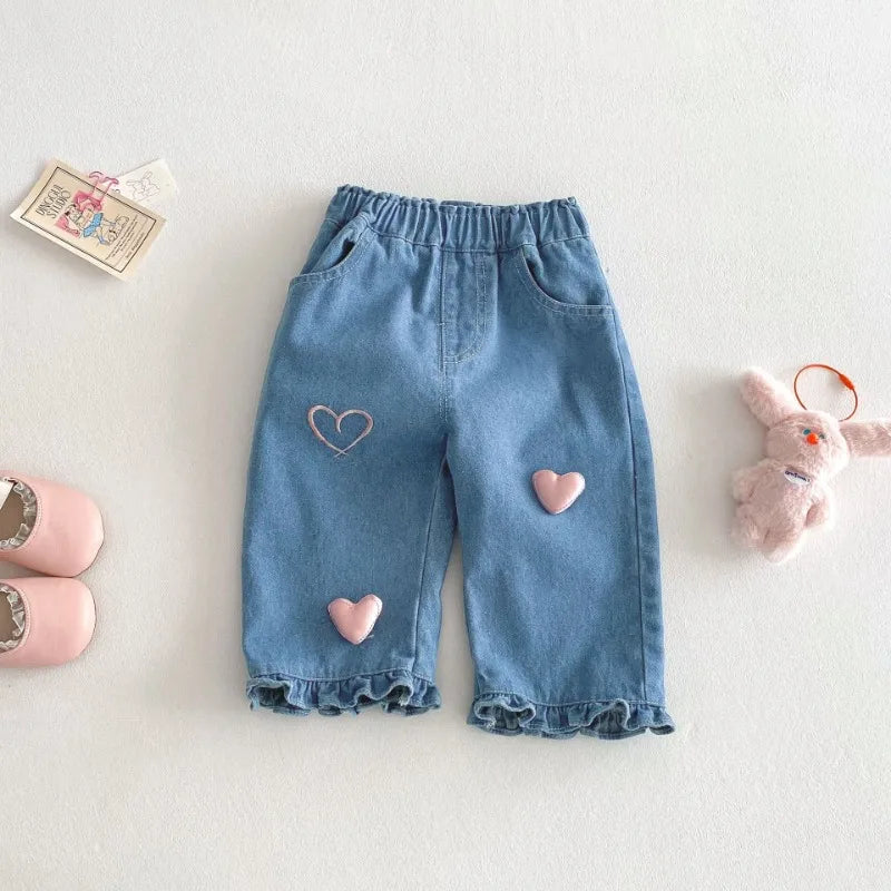 Cute Love Heart Denim Pants