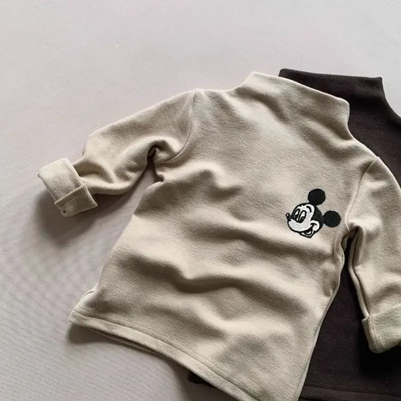 Mickey Mouse Soft Cotton Turtleneck Warm Fleece Tee