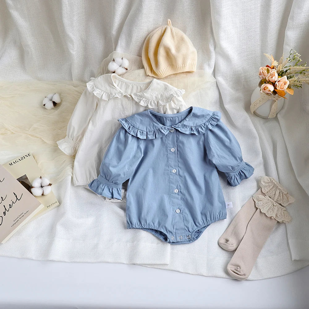 Peter Pan Collar Girls Bodysuit With Ruffle Sleeve
