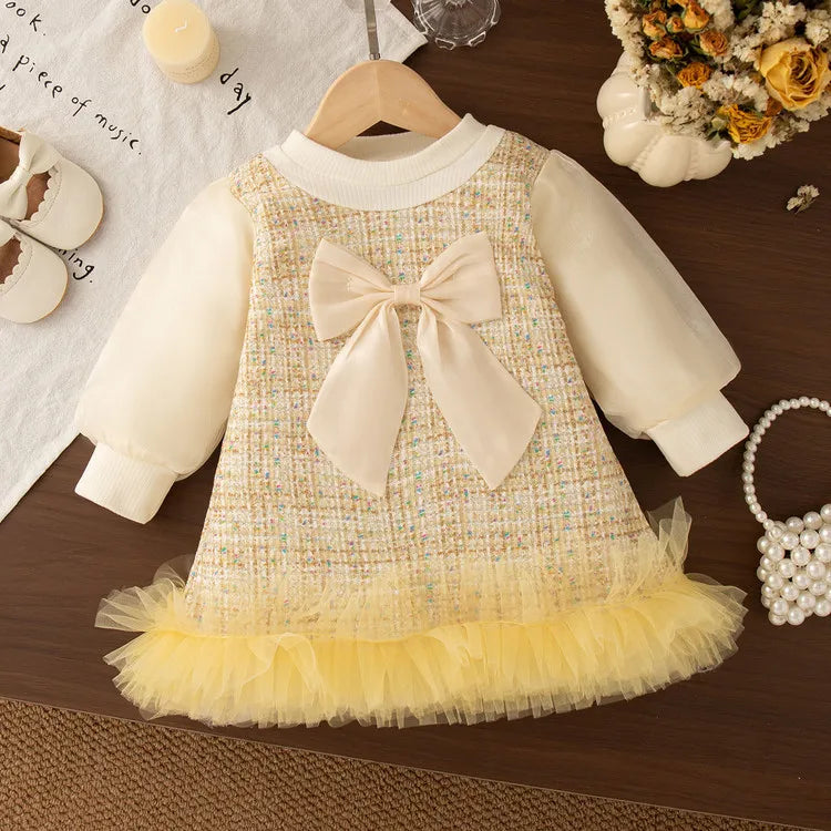Sweet and Cute Big Bow Mesh Splicing Princess Dress