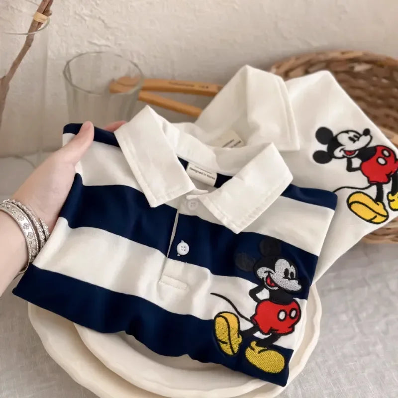 100% Cotton Mickey Mouse Stripe Polo Shirt – Perfect for Summer Adventures!