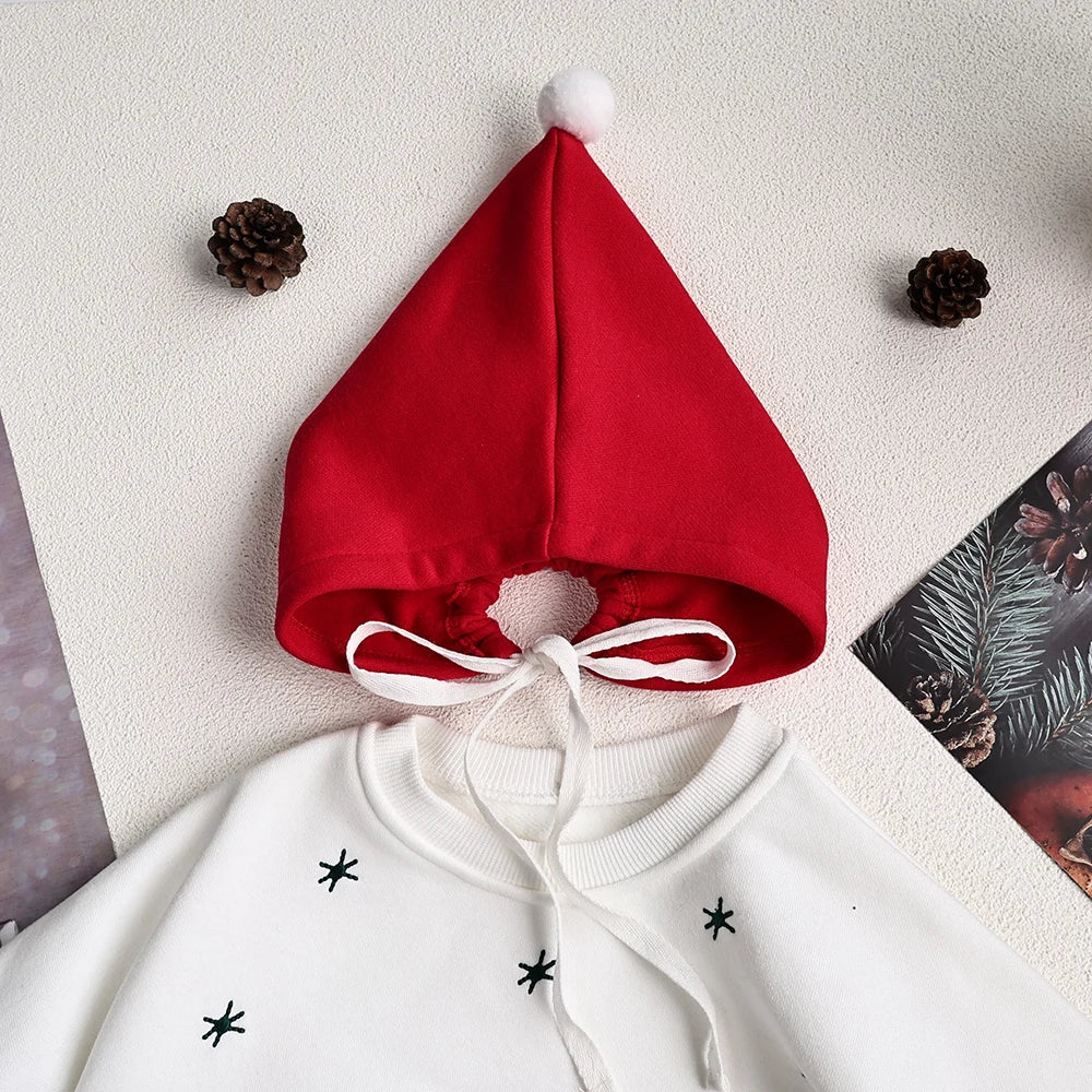 Christmas Fur Lining Bodysuit Christmas Tree Embroidery With Hat