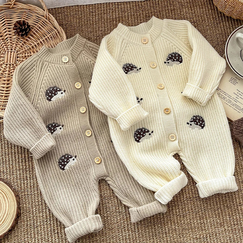 Soft Knit Hedgehog Embroidery Baby Romper