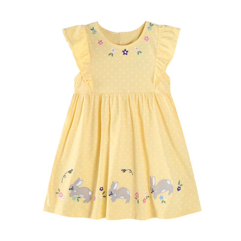 Girls 2025 Summer Cotton Rabbits With Flowers Dress