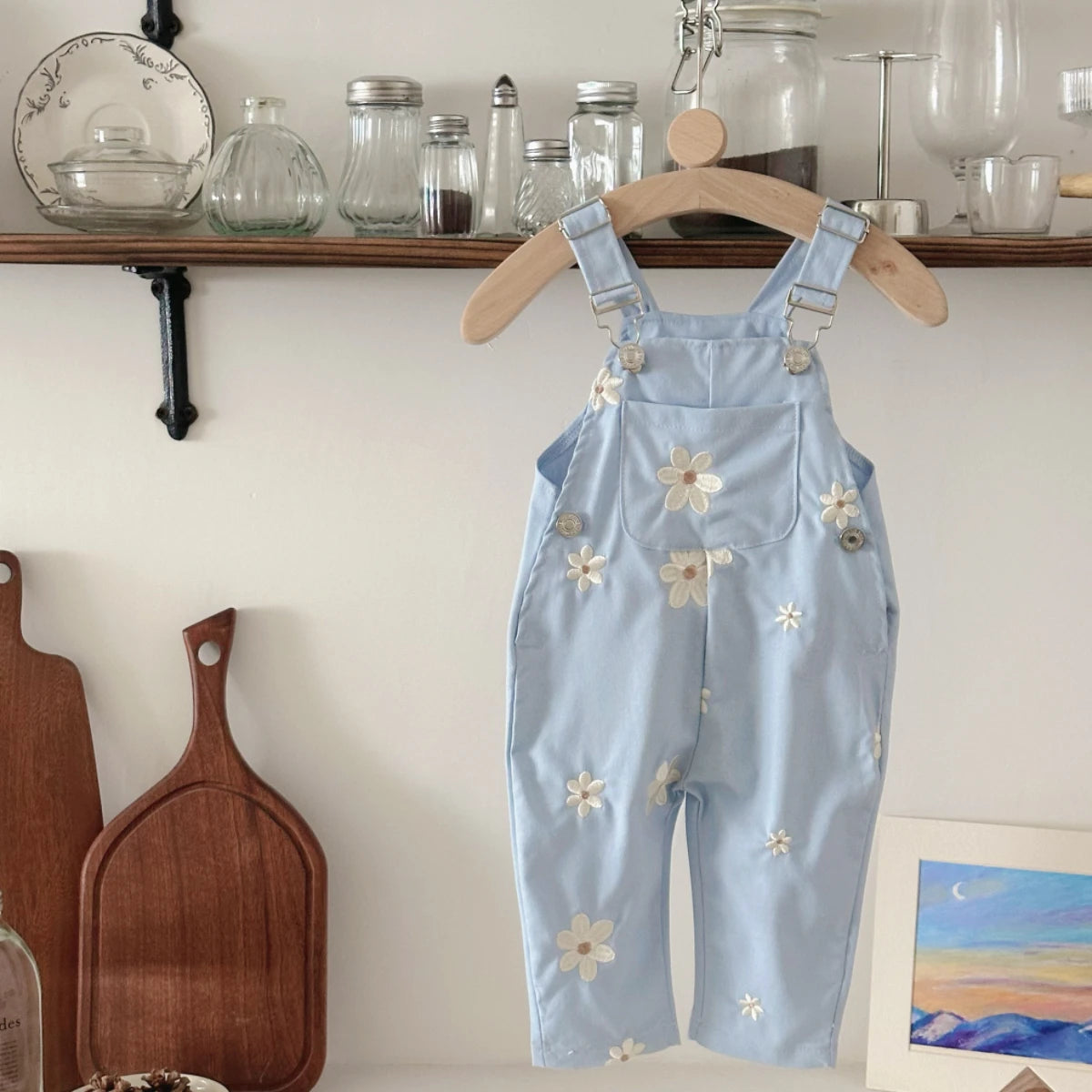 Baby Suspender Pants Flower Embroidery Loose Overalls