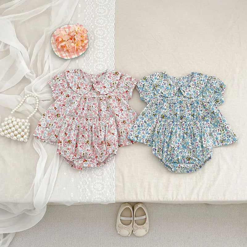 Cute Floral Collar Shirt + Bloomer 2PCS Set