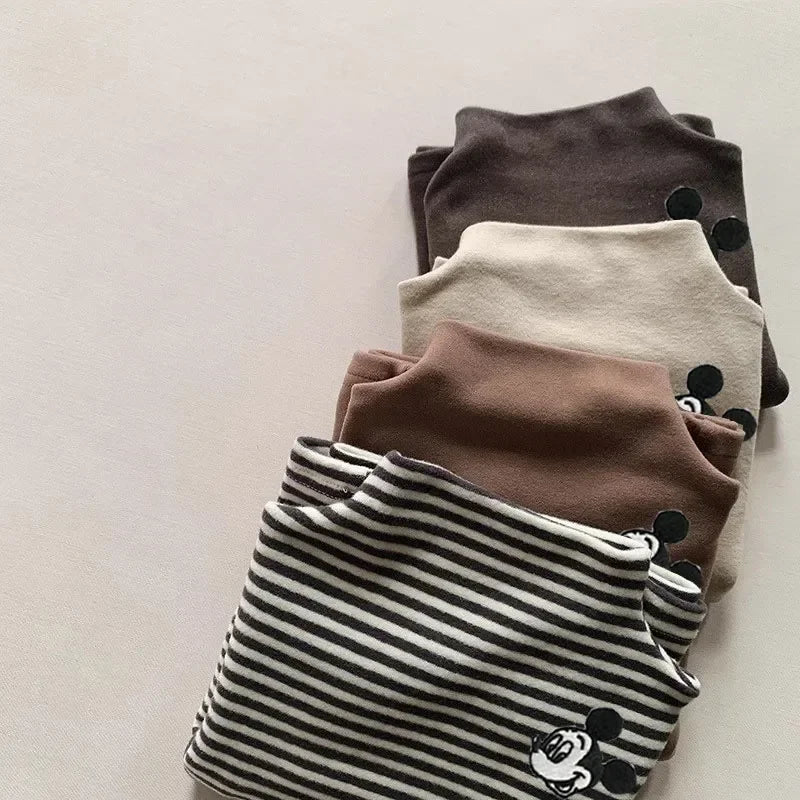 Mickey Mouse Soft Cotton Turtleneck Warm Fleece Tee