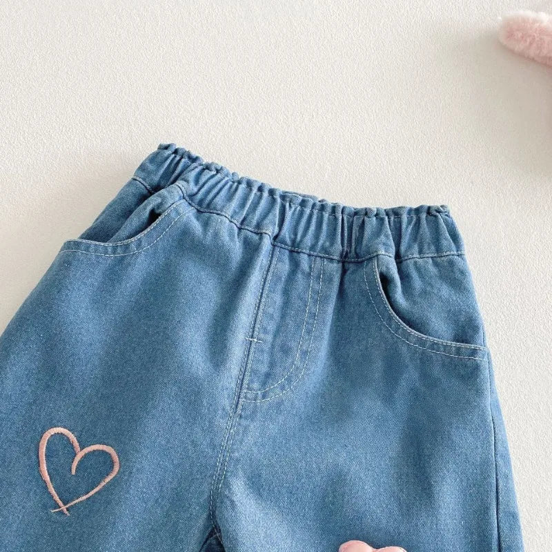 Cute Love Heart Denim Pants
