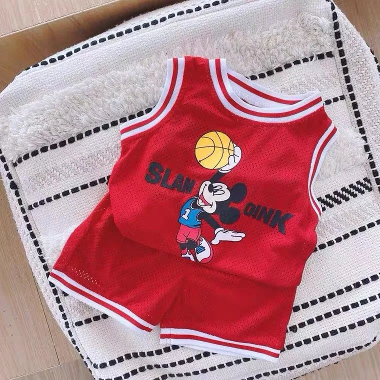 Mickey Crewneck Vest & Shorts Basketball Set
