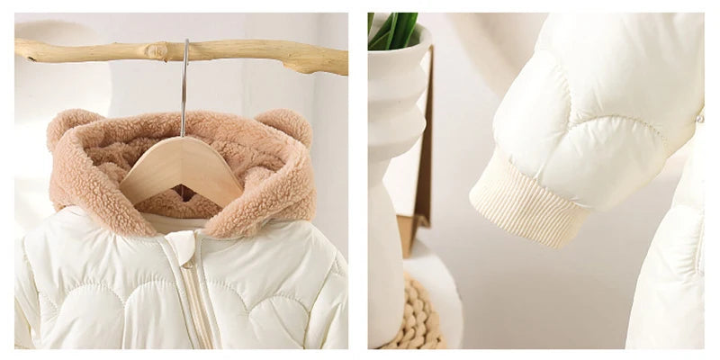Winter Baby Thickened Jumpsuit Fur Lining Hooded Warm Fleece Quilted Outwear