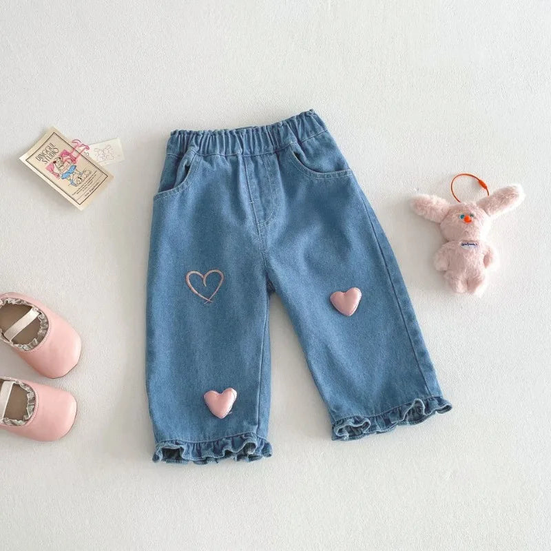 Cute Love Heart Denim Pants