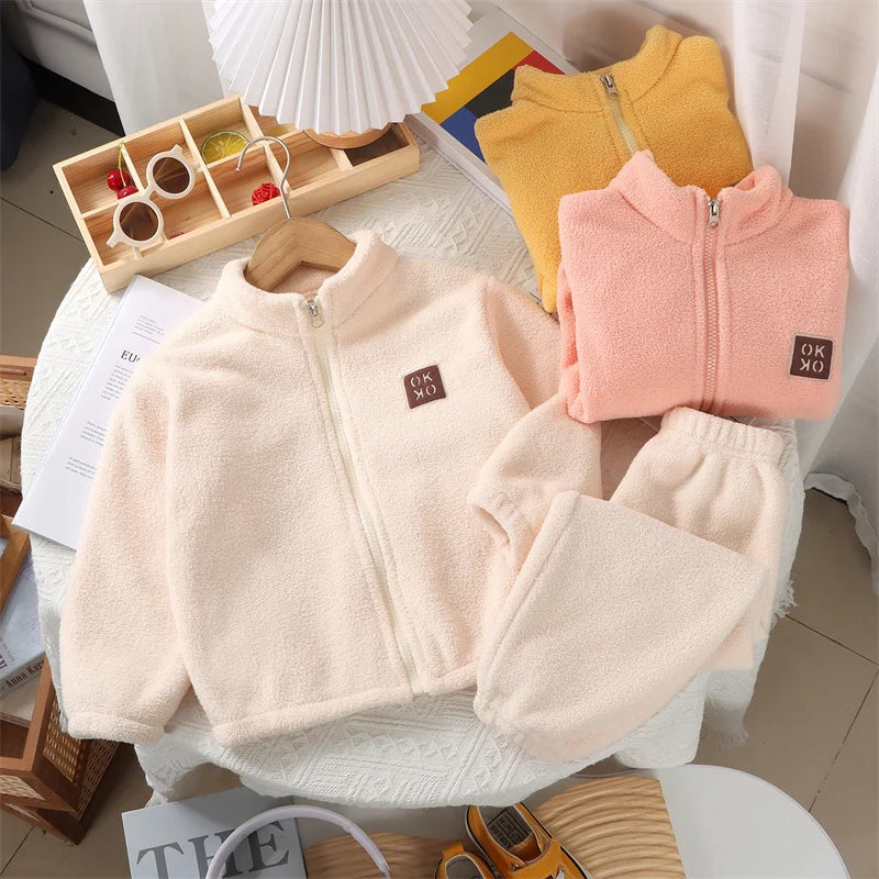 Warm Freece Plush Thickened Cardigan Top & Pants Set