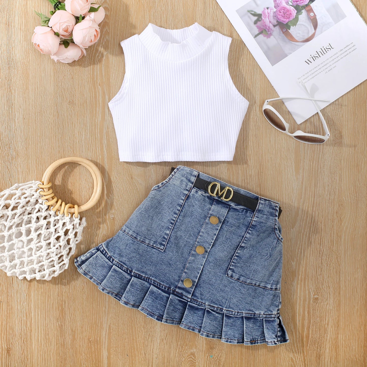Vest Top & Denim Skirt Set
