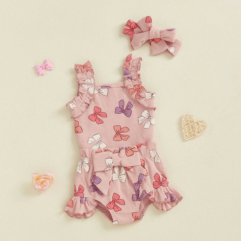Sleeveless Romper With Bow & Ruffled Shorts