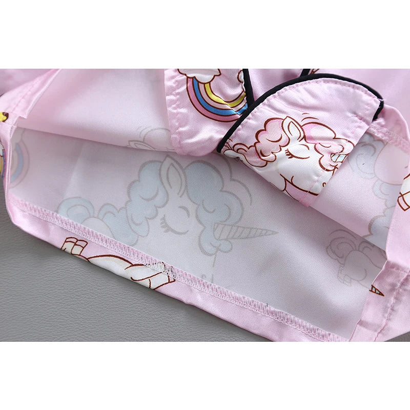 Pink Satin Unicorn Girls Pyjamas Set