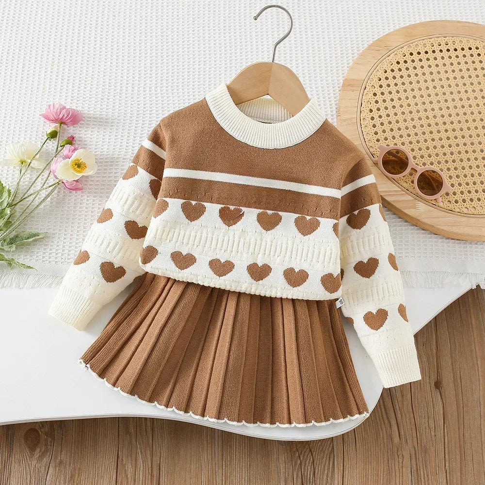 Knitted Sweater Love Top & Skirt 2 Set