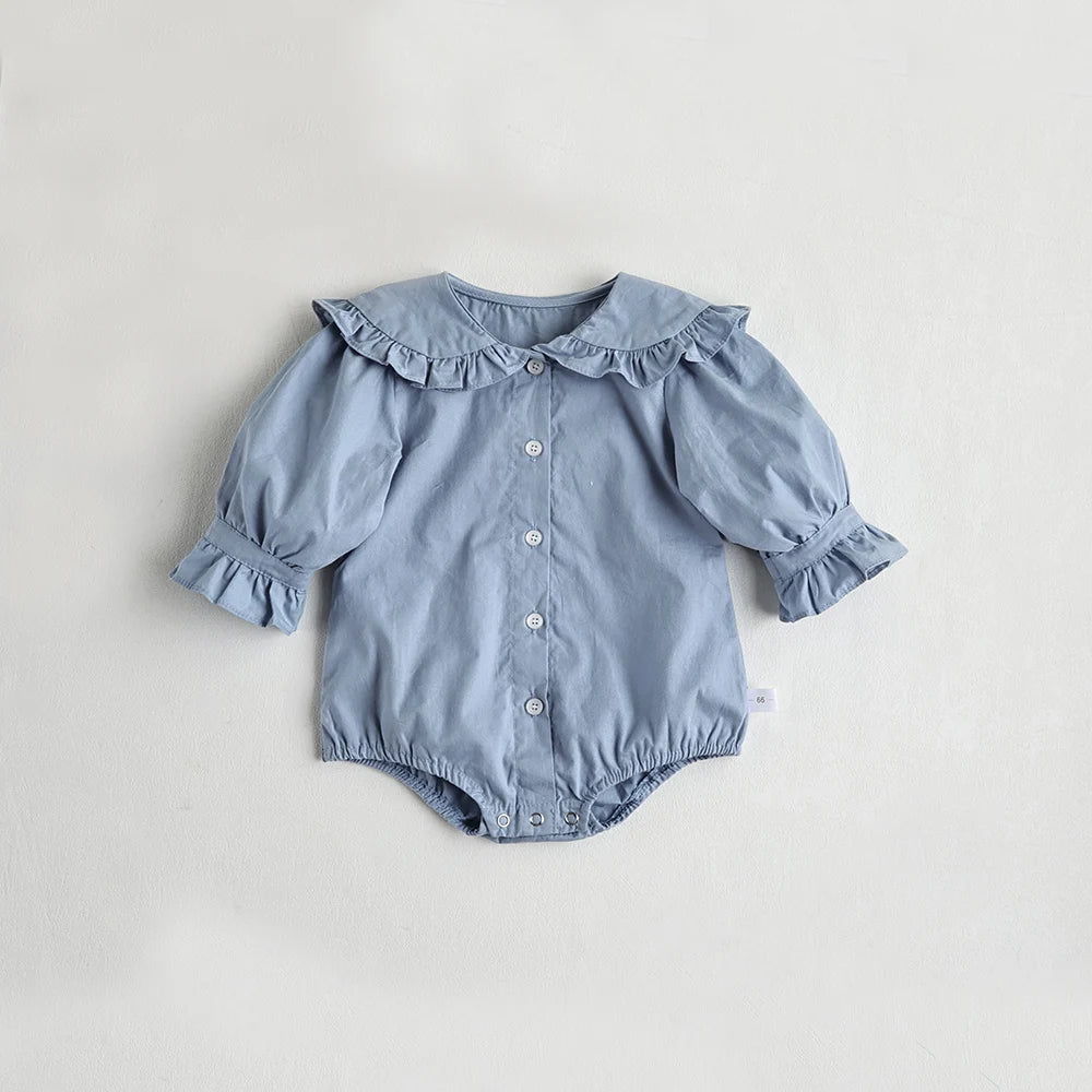 Peter Pan Collar Girls Bodysuit With Ruffle Sleeve