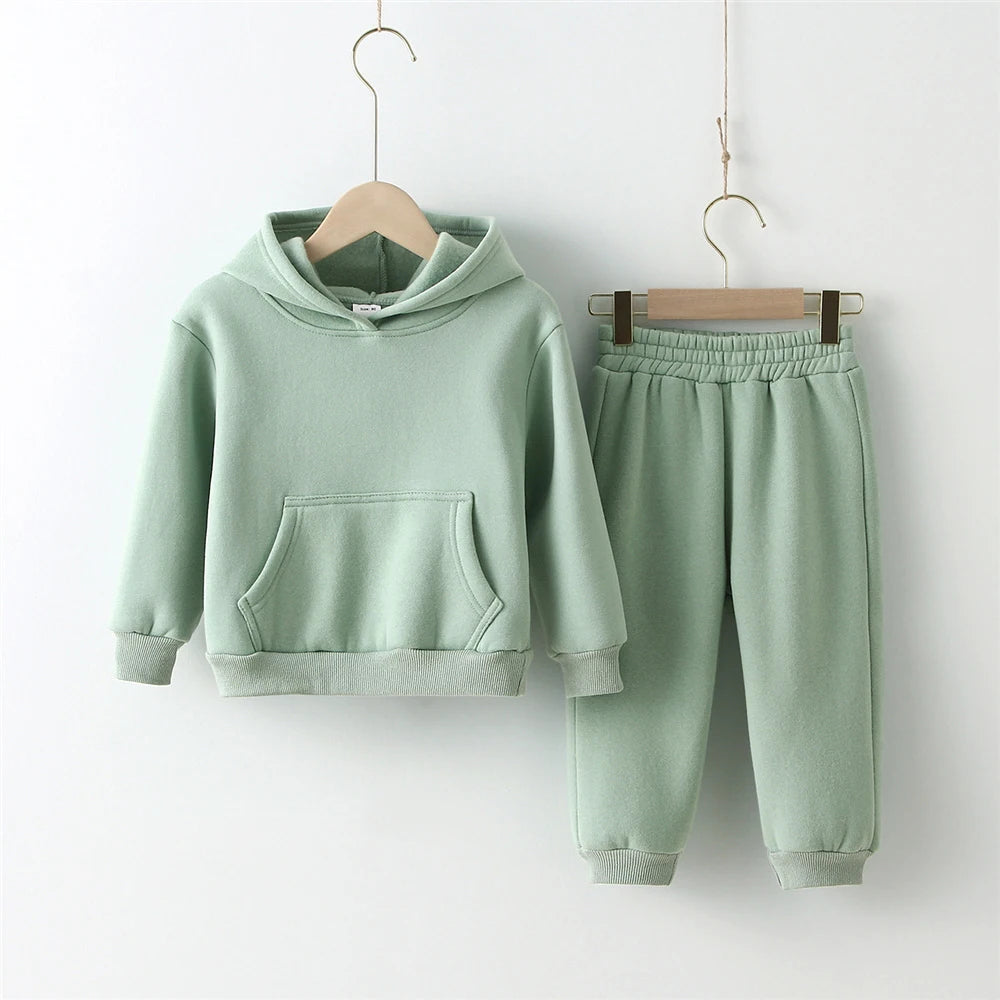 Fleece Pullover Hooded Top And Matching Pants Set
