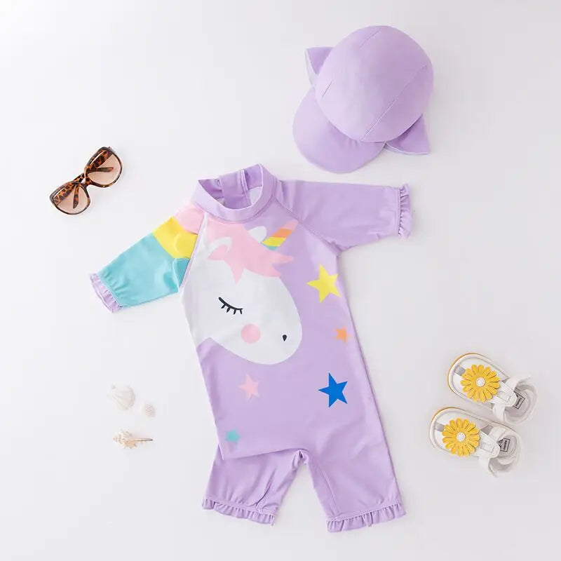 Purple Unicorn Ultimate Girls' Swimwear Set – With Matching Cap!