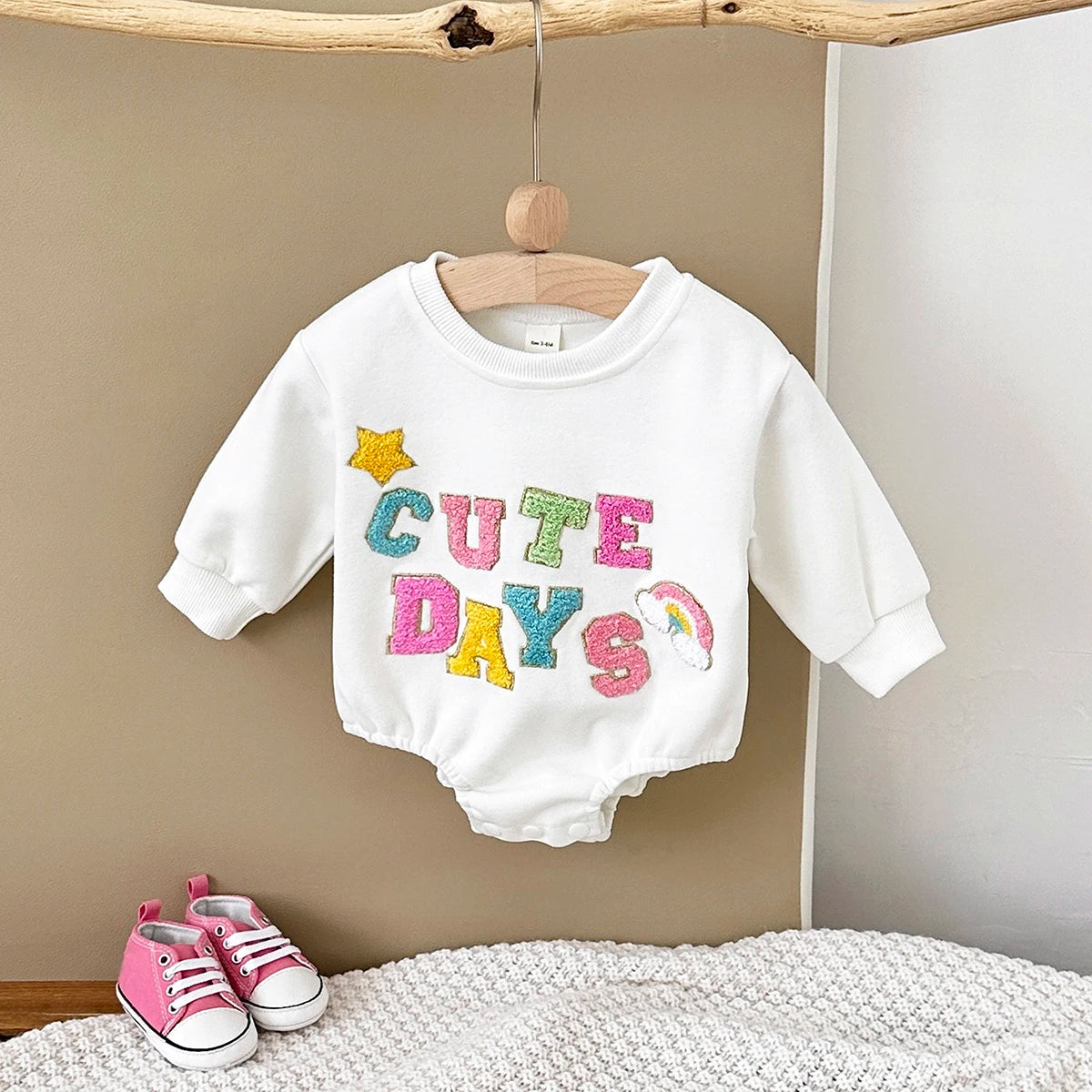 Bubble Romper Cute Letter Embroidery