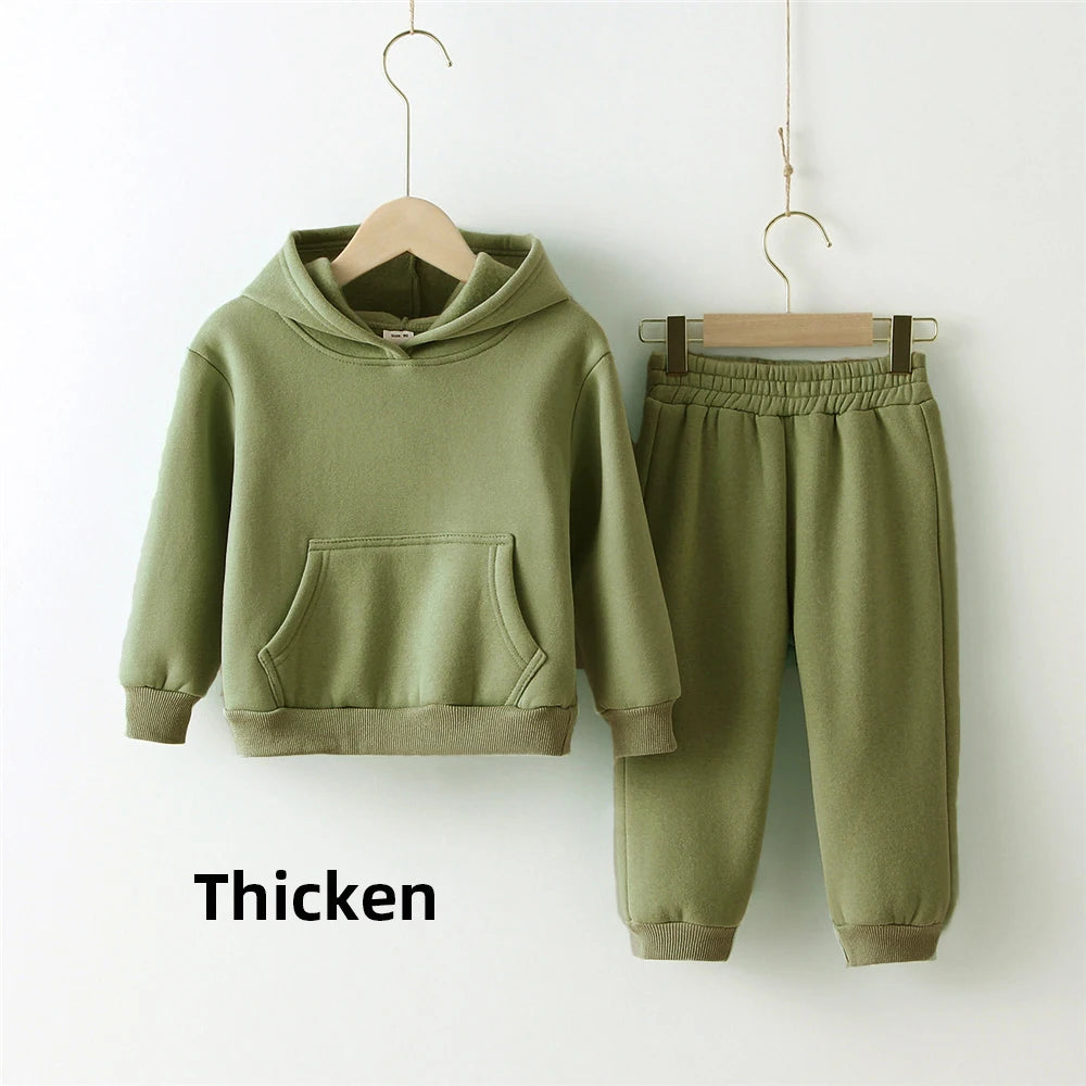 Fleece Pullover Hooded Top And Matching Pants Set