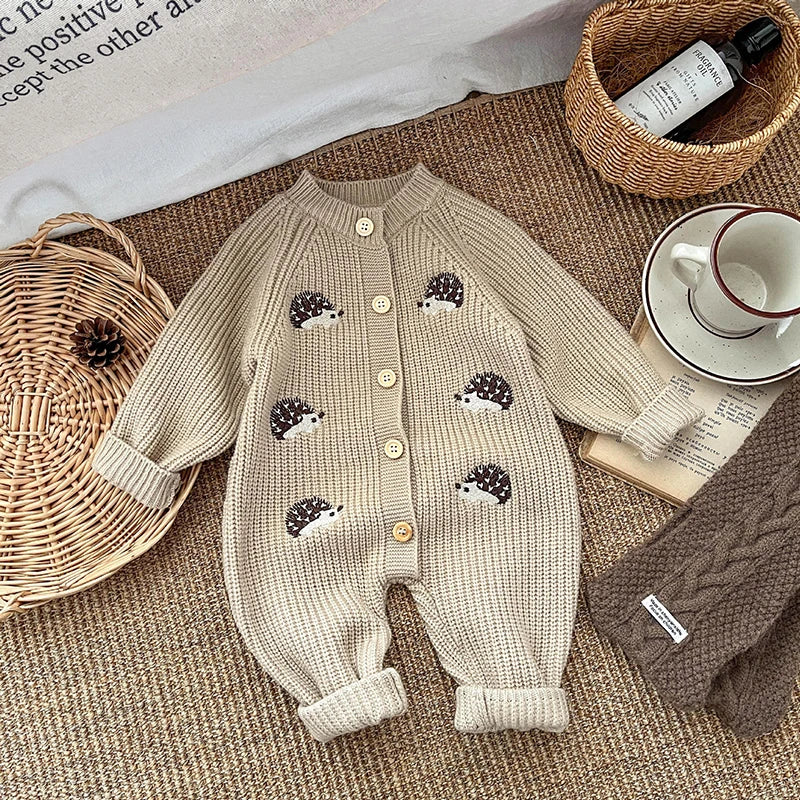 Soft Knit Hedgehog Embroidery Baby Romper