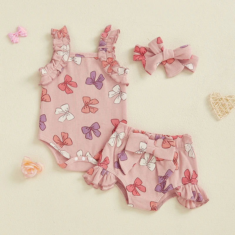 Sleeveless Romper With Bow & Ruffled Shorts