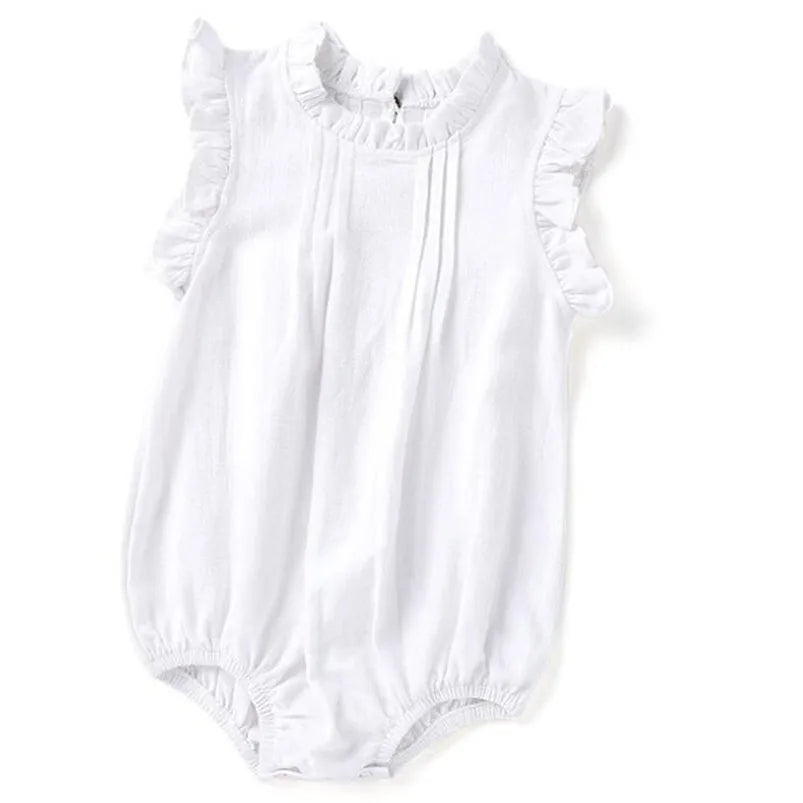 Vintage Ruffle Lace Baby Romper – Cotton Linen Bodysuit