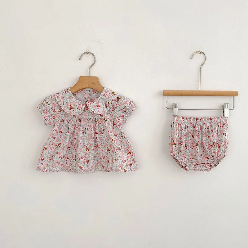 Cute Floral Collar Shirt + Bloomer 2PCS Set