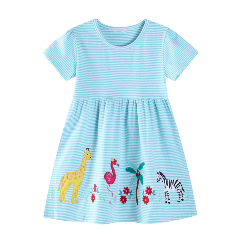 Summer Cotton Striped Animals Dress