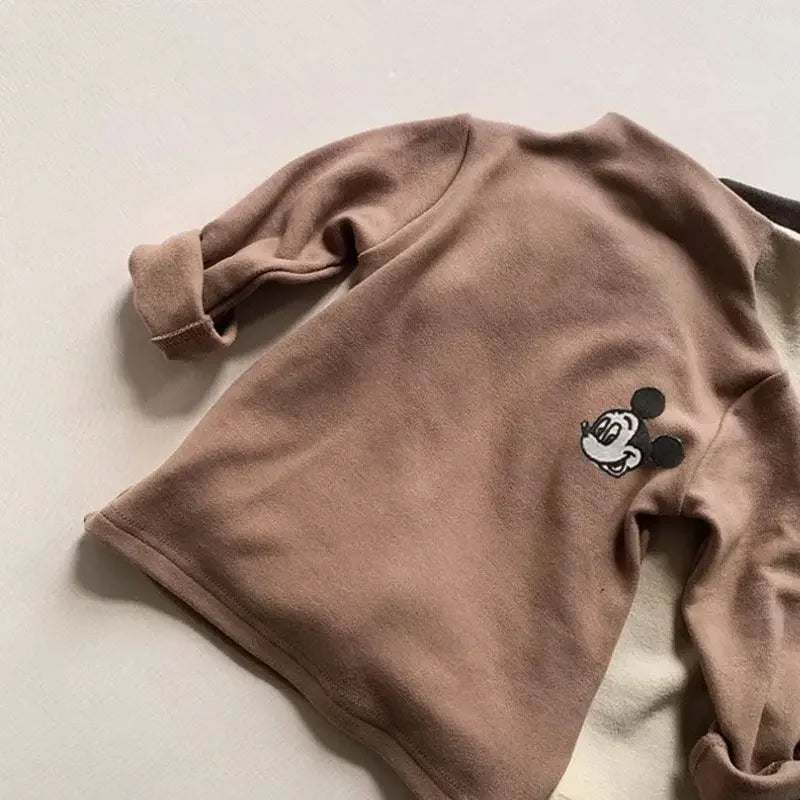 Mickey Mouse Soft Cotton Turtleneck Warm Fleece Tee
