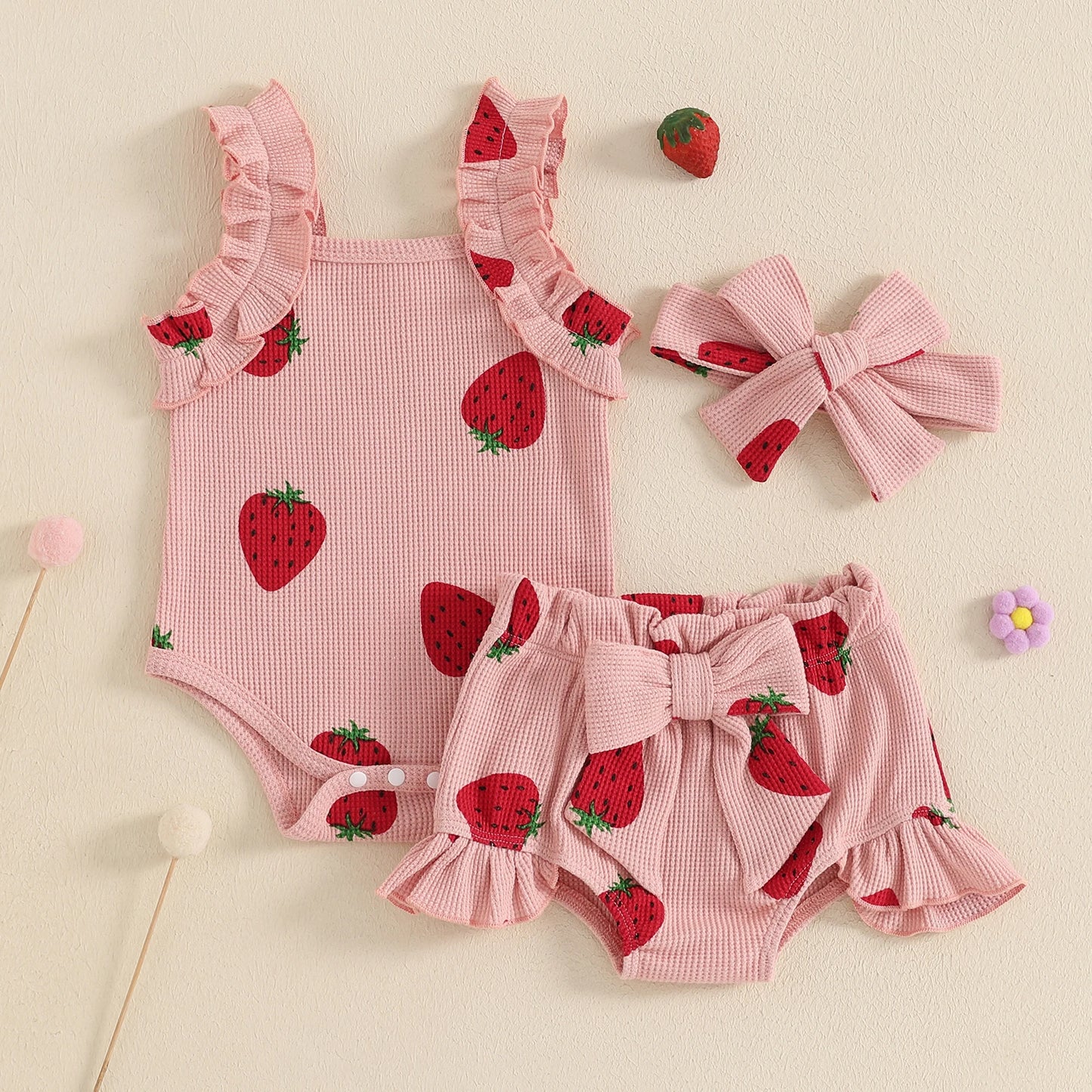 Sleeveless Romper With Bow & Ruffled Shorts