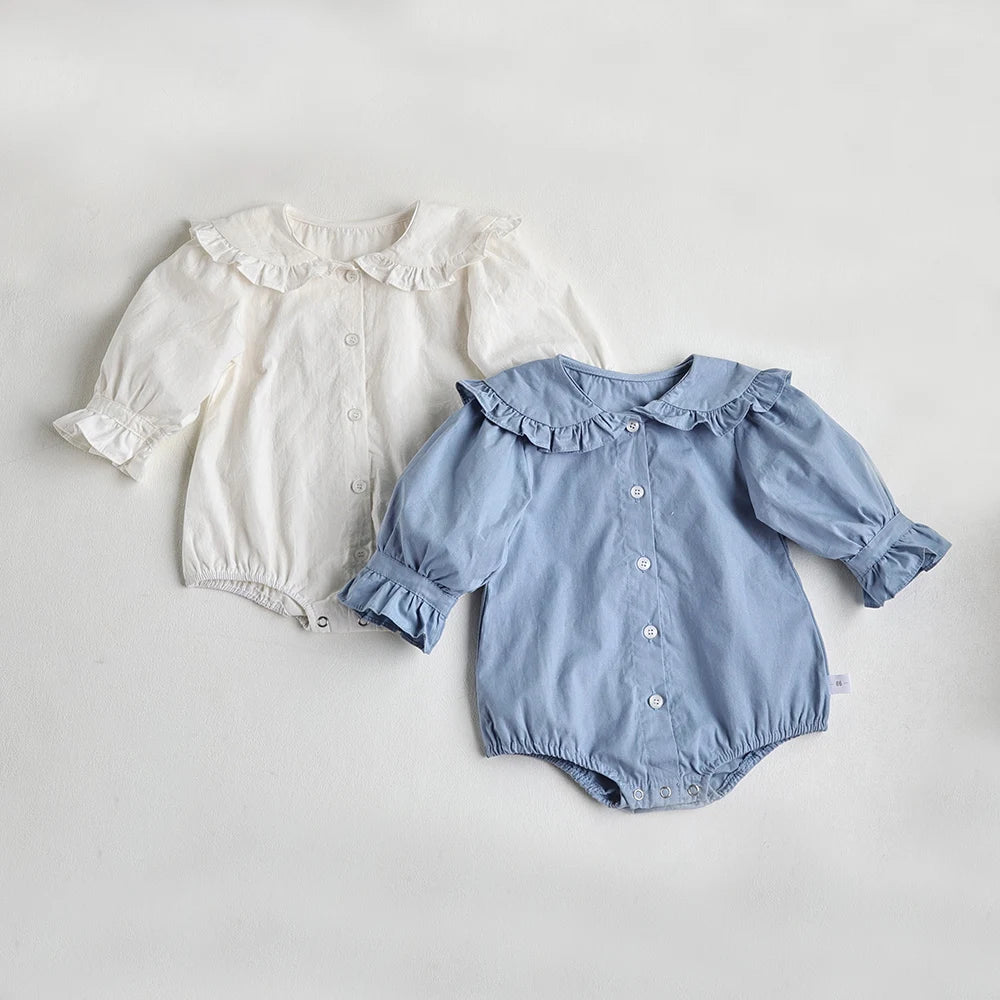 Peter Pan Collar Girls Bodysuit With Ruffle Sleeve