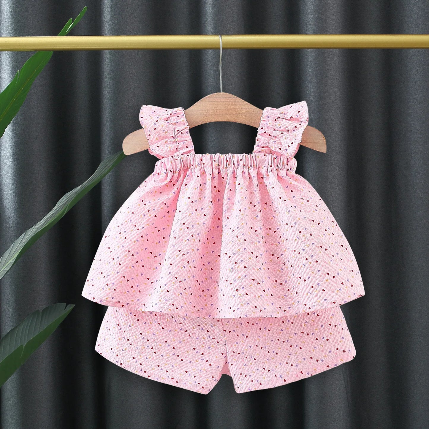 Colorful Dotted Flying Sleeve With Shorts Set